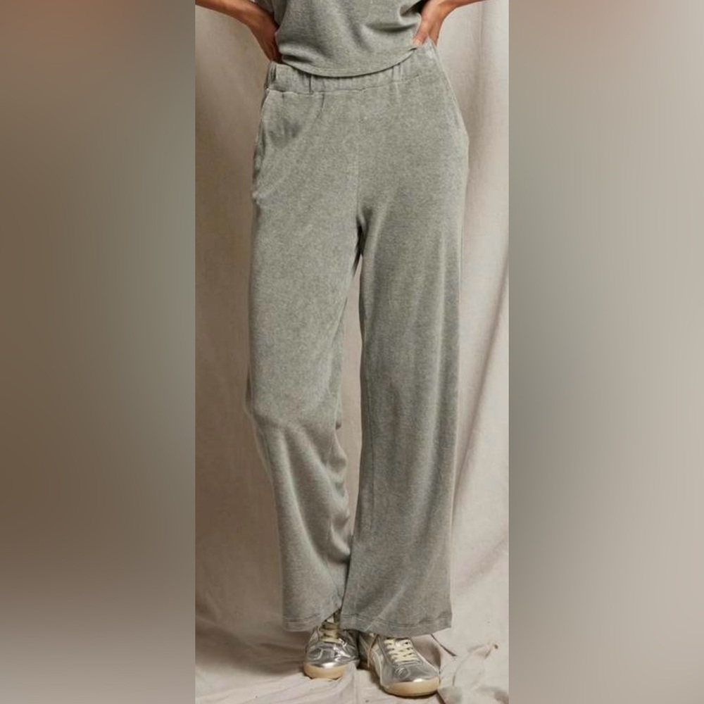 Perfectwhitetee Holly Heather Gray Wide-leg Velour Pant S